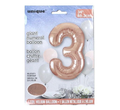 34in ROSE GOLD Number 3 Balloon