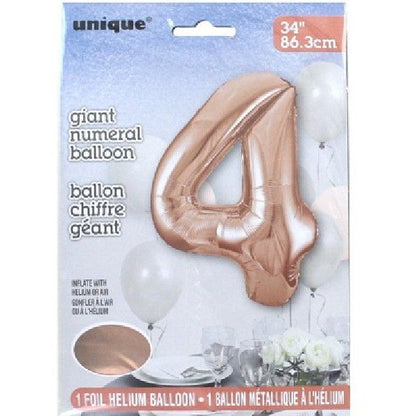 Ballon chiffre 4 OR ROSE de 34 pouces