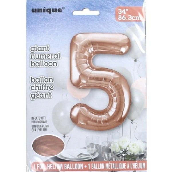 34in ROSE GOLD Number 5 Balloon