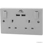 Double Switched Socket with 2 USB Ports in Elegant White Finish.