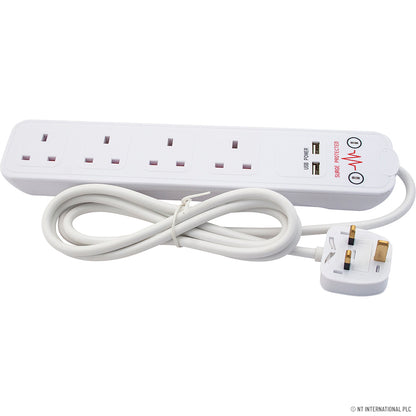 Multiprise 4 prises 2M avec parasurtenseur et 2 ports USB - Recharge et protection fiables
