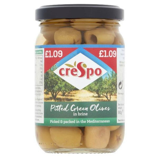 CRESPO PITTED GREEN OLIVES IN BRIME 198g