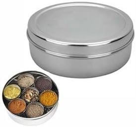 Stainless Steel Masala Dabba Spice Box,Spice Containers Masala Dabba 7 Compartments