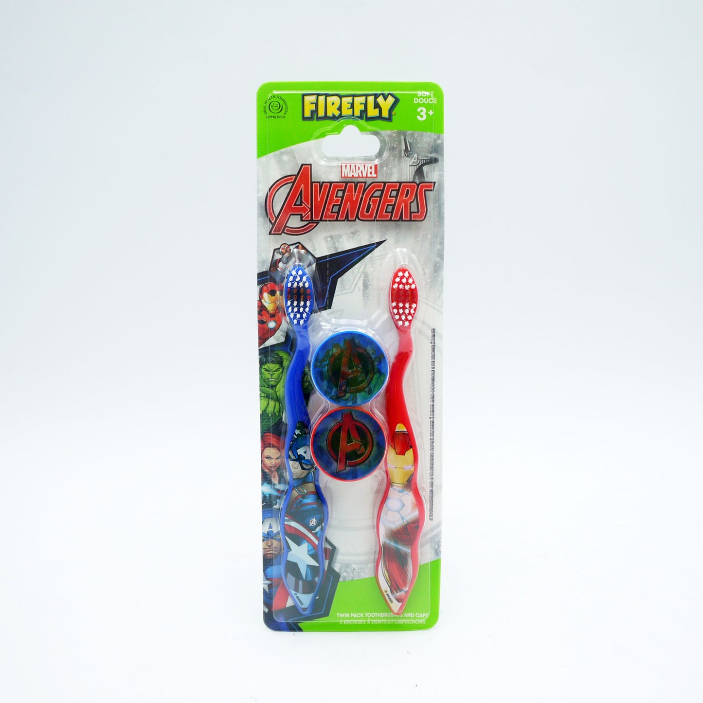 FIREFLY AVENGERS TOOTHBRUSH WITH CAP TWIN PACK