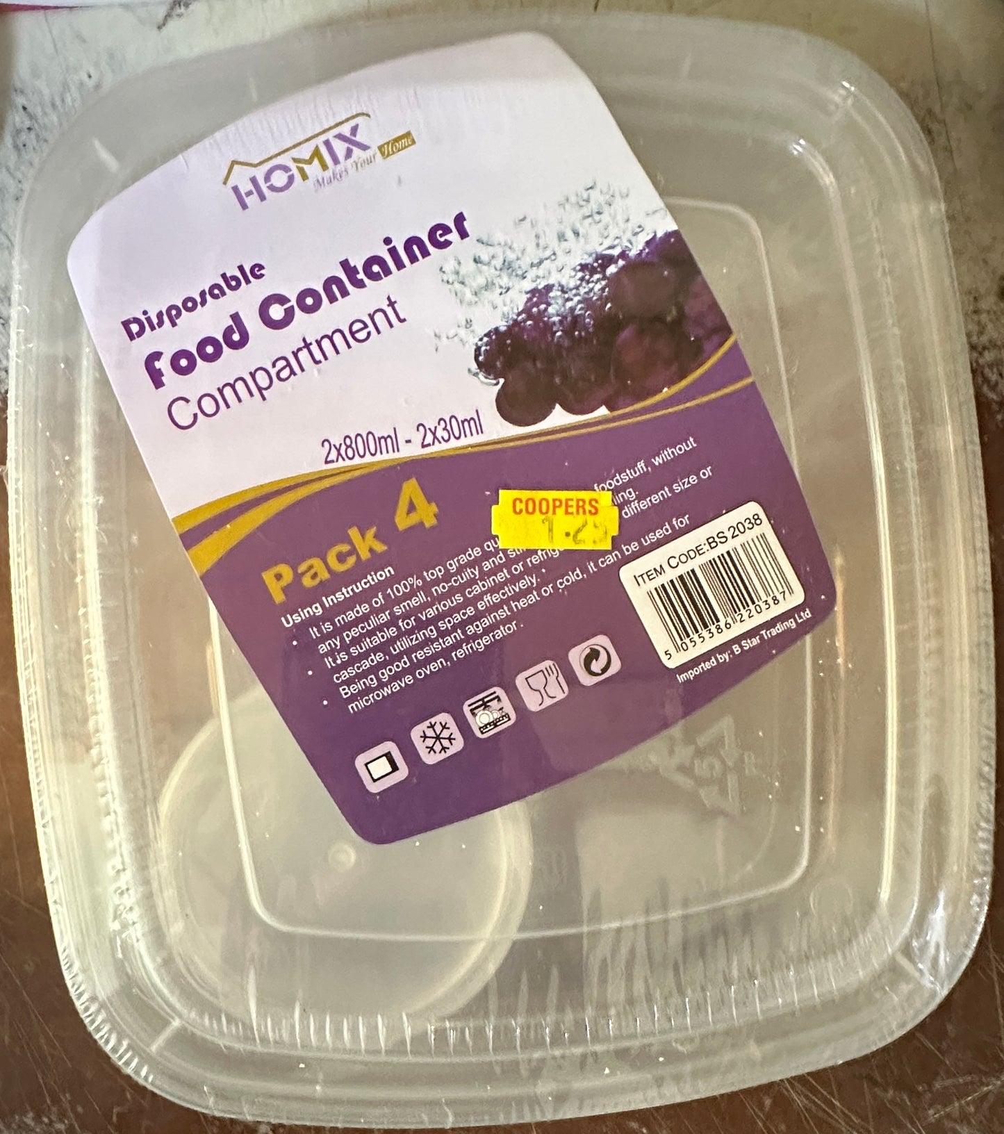 Disposable Food Container Compartment