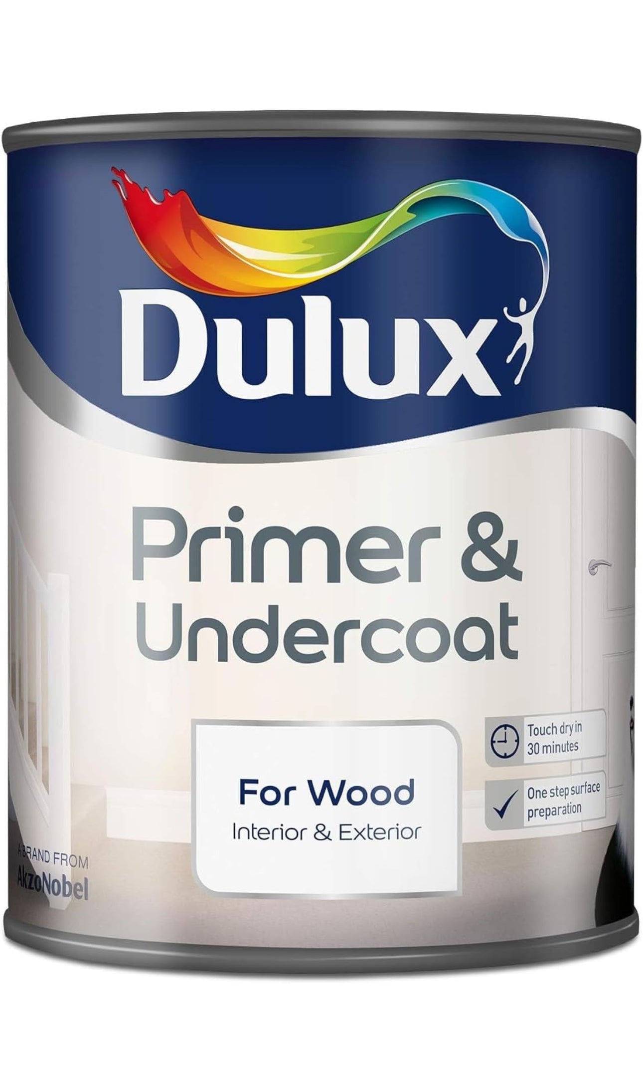 Peinture Dulux Primaire & Sous-couche Bois Blanc 750ml Formule à base d'eau Application Intérieur Extérieur Séchage rapide Faible odeur