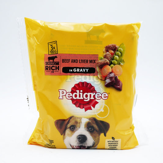 PEDIGREE DOG POUCH BEEF & VEG GRAVY 3PK 100GM