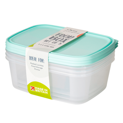 Set 3 Everyday 2L Food Box & Lid Clear/Assorted