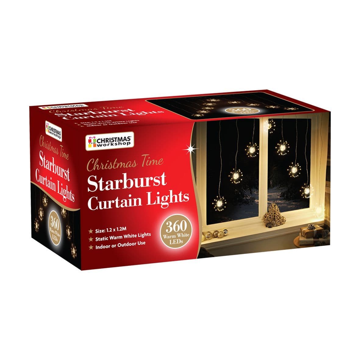 Rideau lumineux 360 LED en V en forme d'étoile, blanc chaud