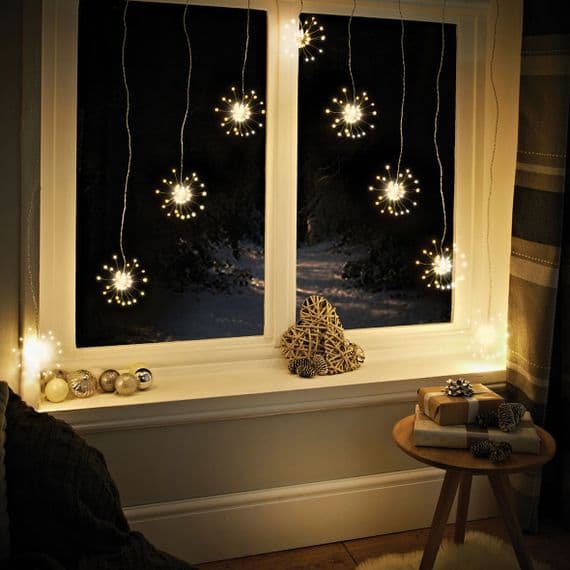 Rideau lumineux 360 LED en V en forme d'étoile, blanc chaud