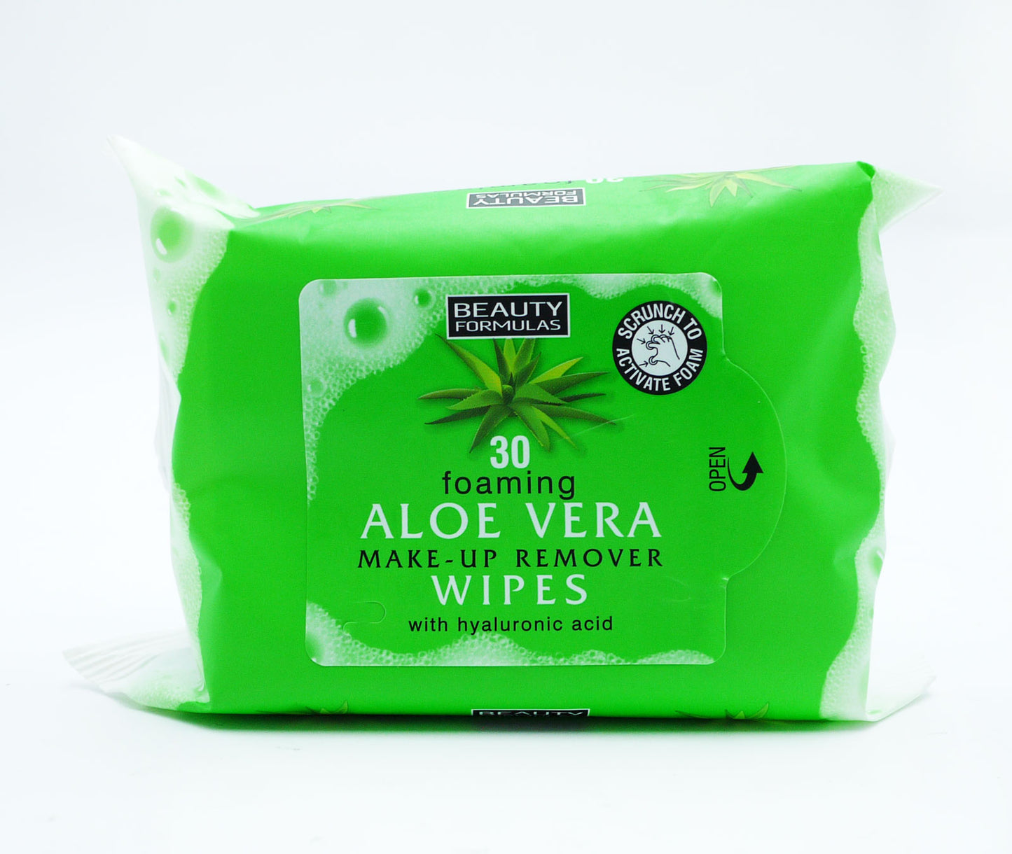 BEAUTY FORMULAS FOAMING ALOE VERA M/UP WIPES 30'S