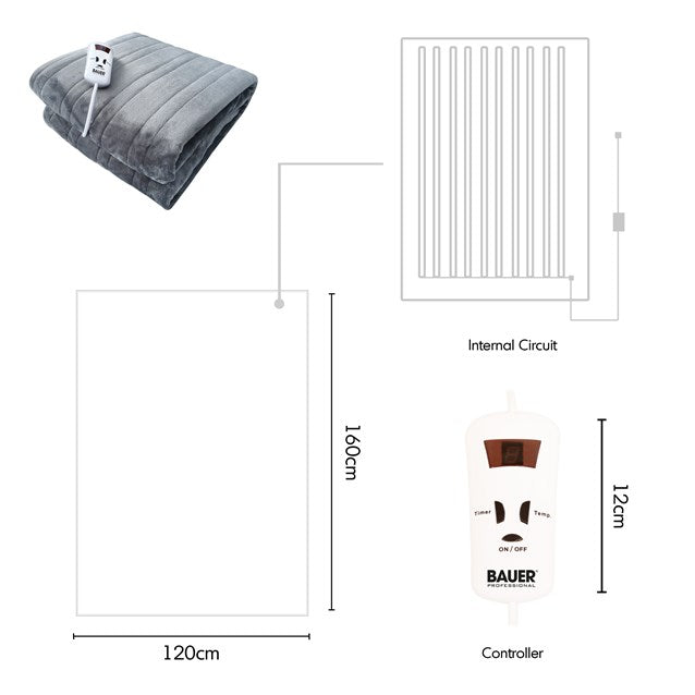 Bauer Luxury Soft Touch Heated Throw- Grey 120x160