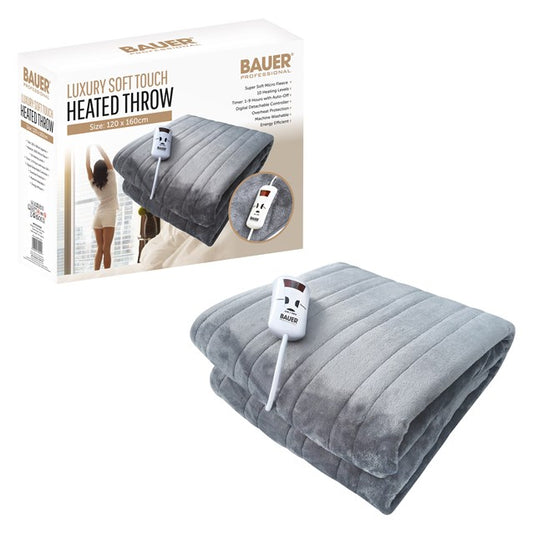 Couverture chauffante Bauer douce au toucher de luxe - Grise 120x160