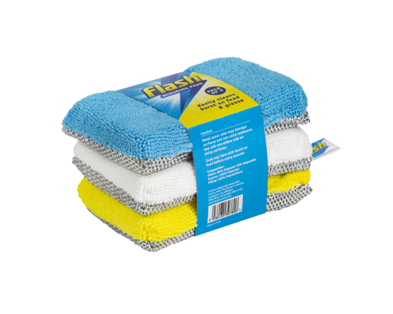 FLASH 3pk Scouring Pads 9x14x2.7cm