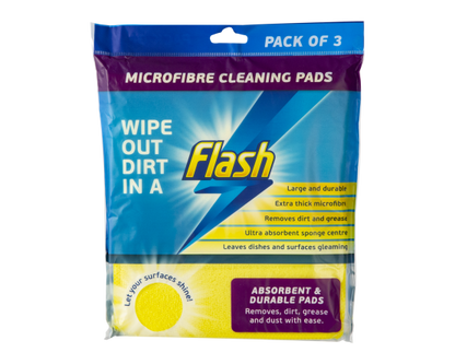 FLASH 3pk Microfibre Cleaning Pads Assorted 21.5×18.5cm