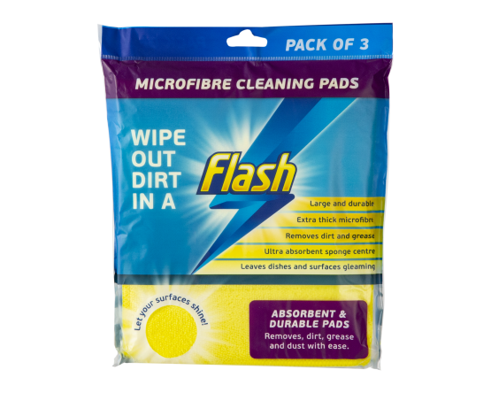 FLASH 3pk Microfibre Cleaning Pads Assorted 21.5×18.5cm