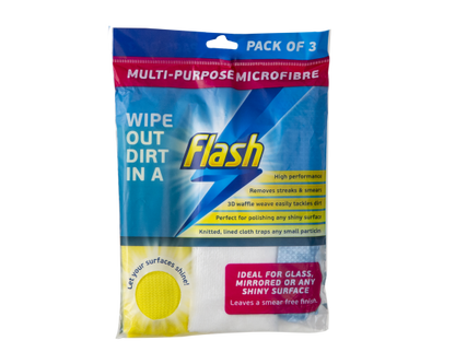 FLASH 3pk Multi-purpose Microfibre Cloths 35x35cm