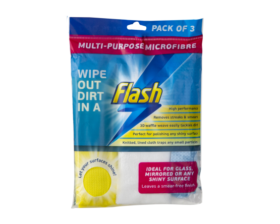 FLASH 3pk Multi-purpose Microfibre Cloths 35x35cm