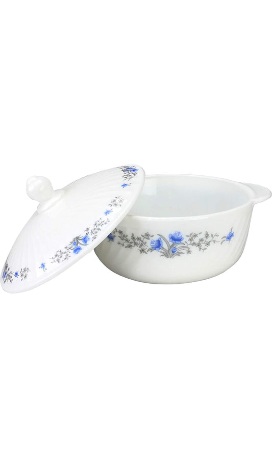 Plats de cuisson en verre avec couvercles, Plats à four ronds en verre profond Bols Pots en verre opale (motif floral noir)