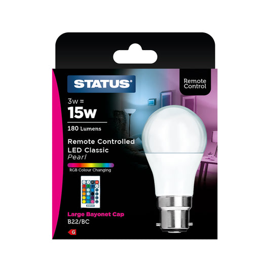 Ampoule LED GLS BC 3W à changement de couleur, 16 modes de couleur / 4 modes de transition