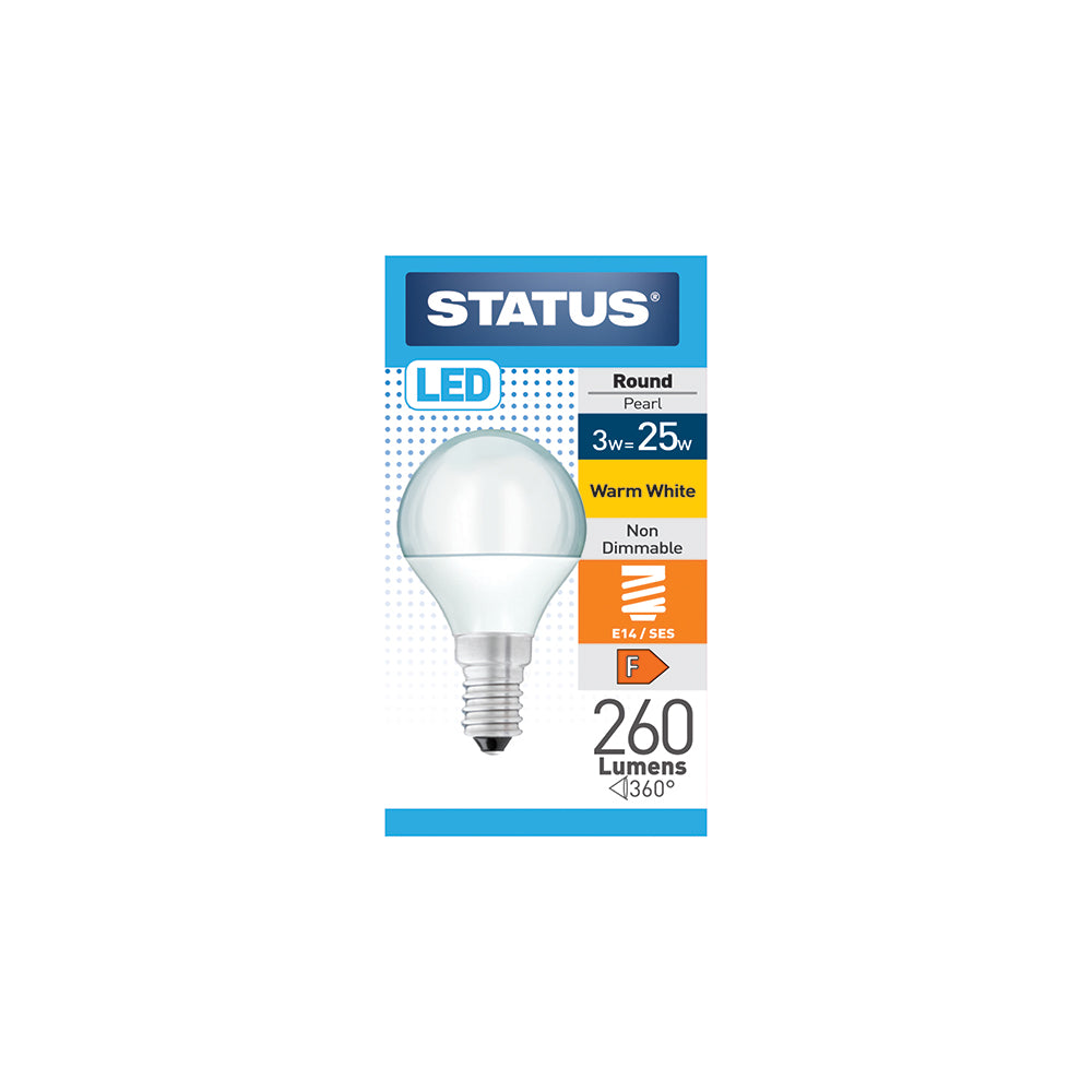 3w = 25w = 260 lumens - LED - Round - E14 - PA - Pearl - Warm White - 1 pk