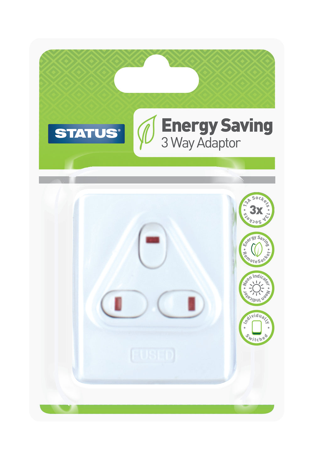 3 way - Fused - Adaptor - White - Individually Switched -1 pk