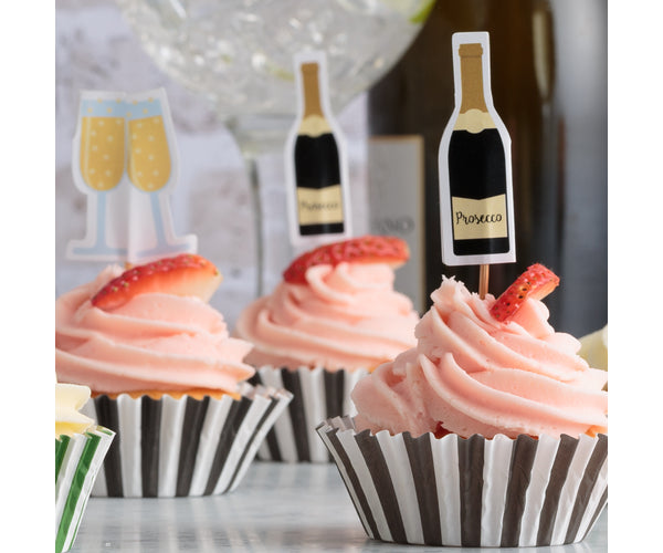 48 Prosecco Cupcake Case & Toppers