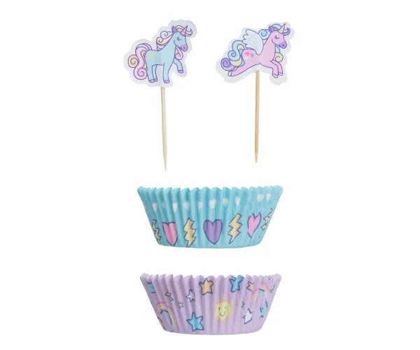 Lot de 48 caissettes et décorations pour cupcakes Licorne magique
