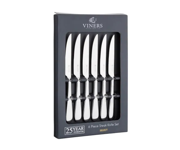 Boîte cadeau de 6 couteaux à steak en acier inoxydable 18/0 de qualité supérieure.