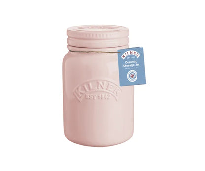 Sublimez votre cuisine : Pot en céramique avec couvercle à poussoir rose poudré 0,6 litre | Solution de rangement élégante.