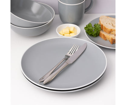Élégance intemporelle : Service de table 12 pièces gris collection classique.