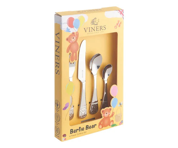 Adorable Coffret Cadeau de Couverts pour Enfants Bertie 4 Pièces | Expérience Repas Amusante et Sûre.