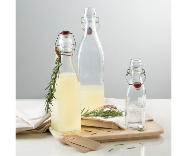 1 Litre Clip Top Square Bottle: Durable Glassware for Storage.