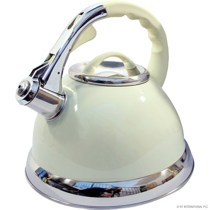 Bouilloire sifflante en acier inoxydable 3,5L crème - Élégante et efficace pour votre cuisine