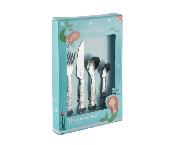 Coffret 4 Pièces Couverts Enfant Sirène | Accessoires Repas Amusants et Fonctionnels.