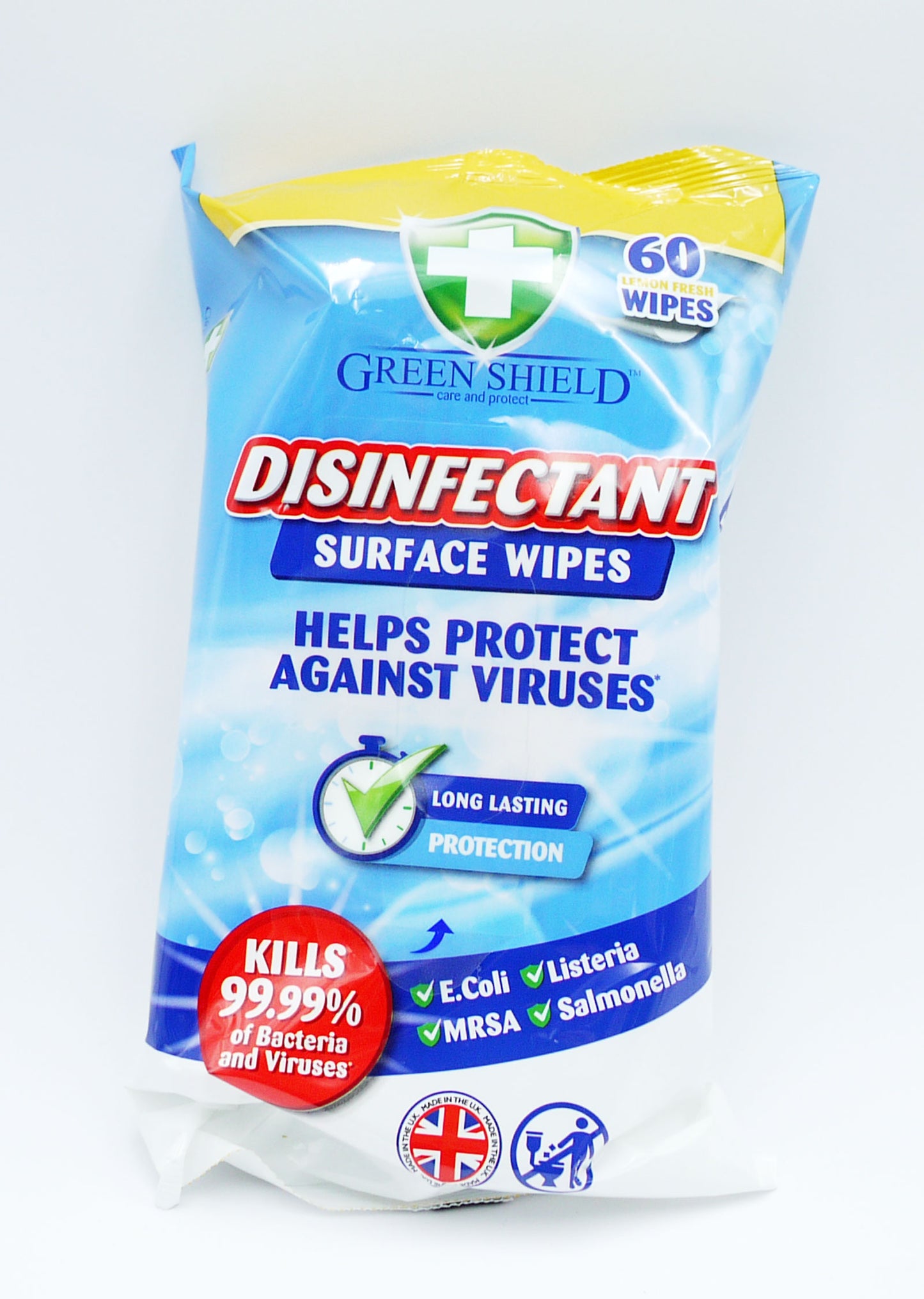 LINGETTE DÉSINFECTANTE SANS PARFUM CITRON GREENSHEILD 60 UN.