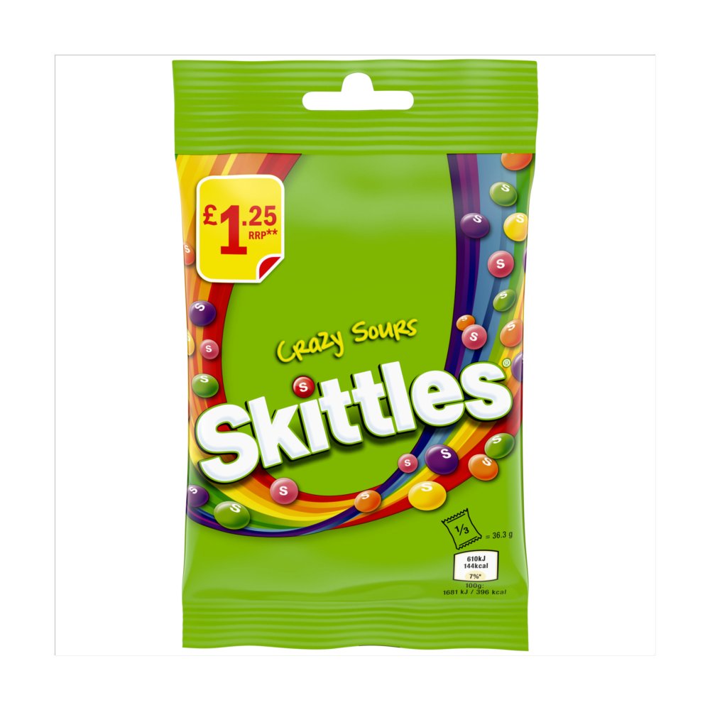 Skittles Vegan Chewy Crazy Sour Sweets Fruit Flavored Treat Bag £1.25 PMP 109g