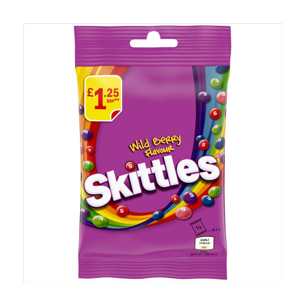 Skittles Vegan Chewy Sweets Wild Berry Fruit  Treat Bag 109g