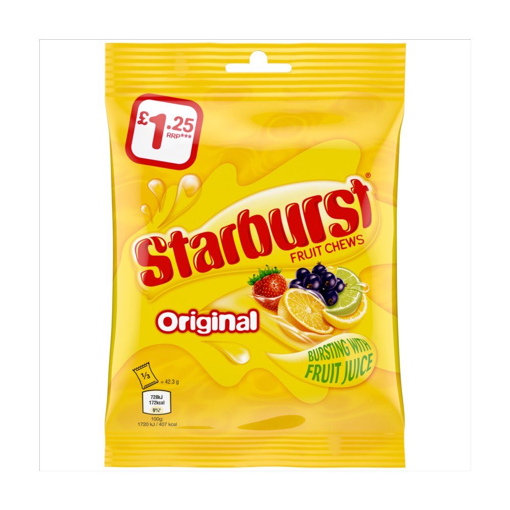 Starburst Vegan Chewy Sweets Fruit Flavoured Pouch Bag £1.25 PMP 127g
