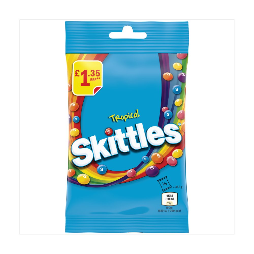 Skittles Vegan Chewy Sweets Tropical Fruit Flavoured Treat Bag £1.35 PMP 109g