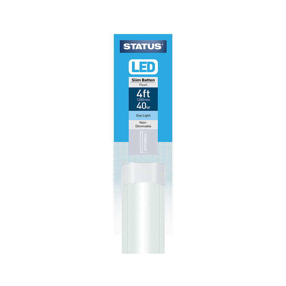 4ft / 1200mm - 40w = 3600 lumens -LED - Slim Line Batten - Pearl - Day Light - 1 pk box