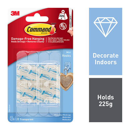 Accroches Mini Transparentes Command avec Languettes Adhésives Transparentes 17006CLR