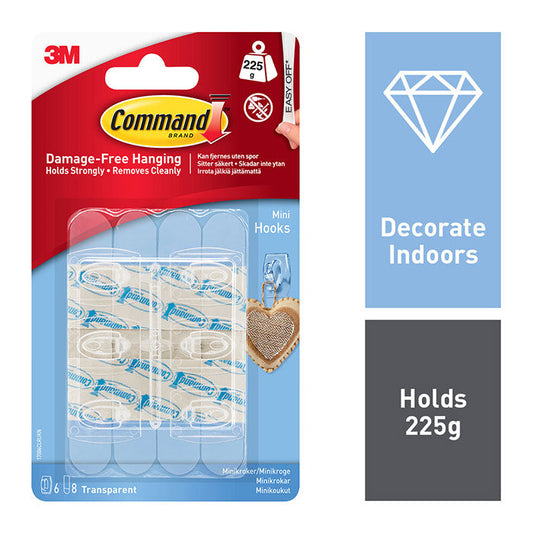 Accroches Mini Transparentes Command avec Languettes Adhésives Transparentes 17006CLR