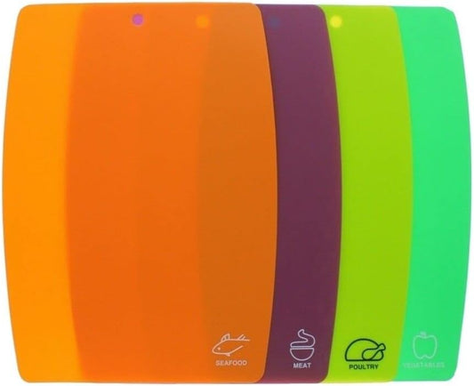 Set of 4 Flexible Chopping Boards Flexible Cutting Sheets Mats Color Coded