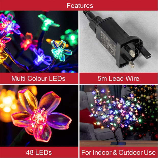 L'Atelier de Noël Arbre Lumineux 60 cm 128 LED Fleurs - Multicolore