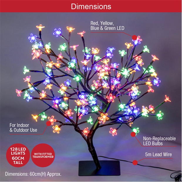 L'Atelier de Noël Arbre Lumineux 60 cm 128 LED Fleurs - Multicolore