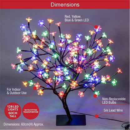 L'Atelier de Noël Arbre Lumineux 60 cm 128 LED Fleurs - Multicolore