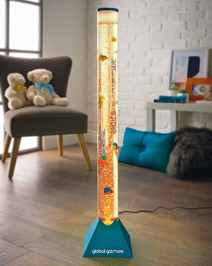 Lampe à bulles 90 cm en forme de poisson - bleue - boîte marron