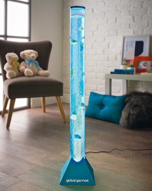 Lampe à bulles 90 cm en forme de poisson - bleue - boîte marron