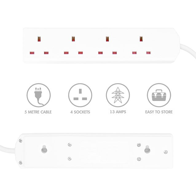 4 Way 5M Extension Lead - 13A